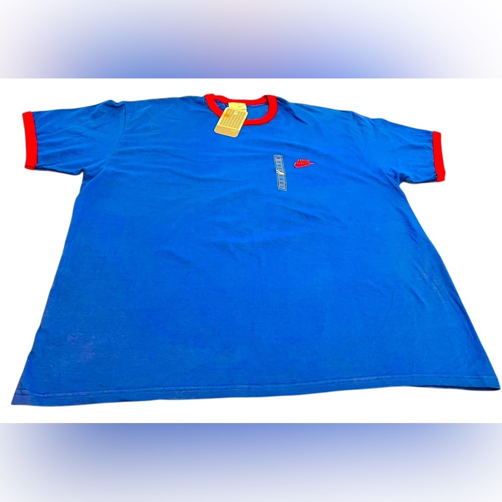 VINTAGE NIKE CLASSIC SWOOSH BLUE RED RINGER XXL TEE TSHIRT 2000s NWT Y2K - Picture 2 of 7